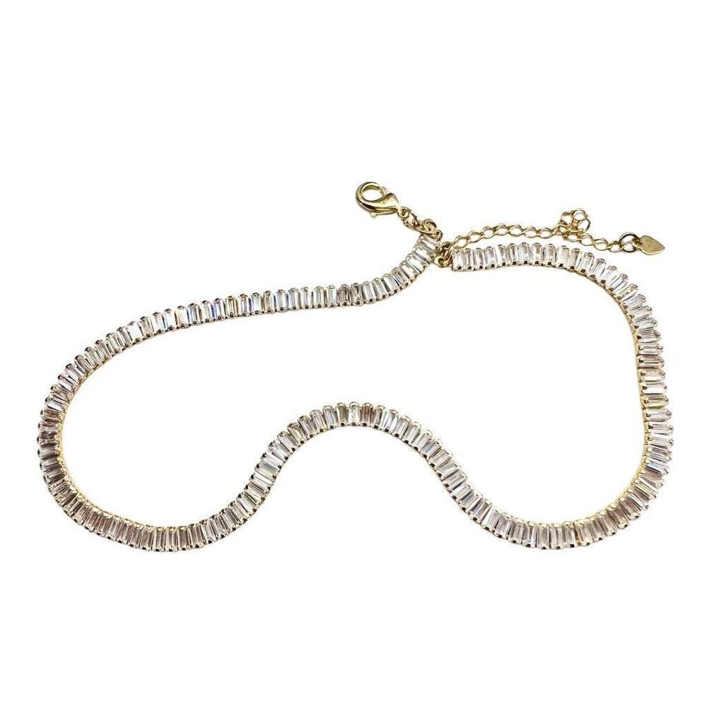18k Gold Filled “Aphrodite” Tennis Choker Baguette CZ Statement Necklace Lux